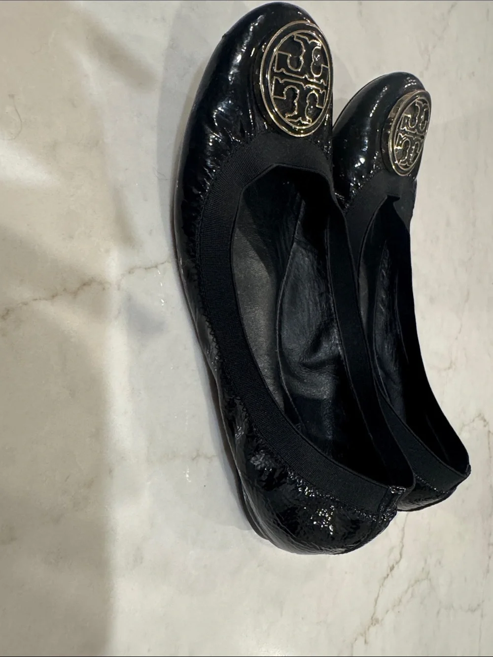 Tory Burch Black Patent Leather Logo Ballet Flats